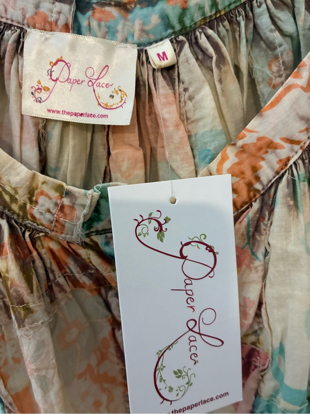 CUTEST Boho Patchwork Button-Front Tank Top - Pastel Multi w/ graphic features. - Picture 3 of 4